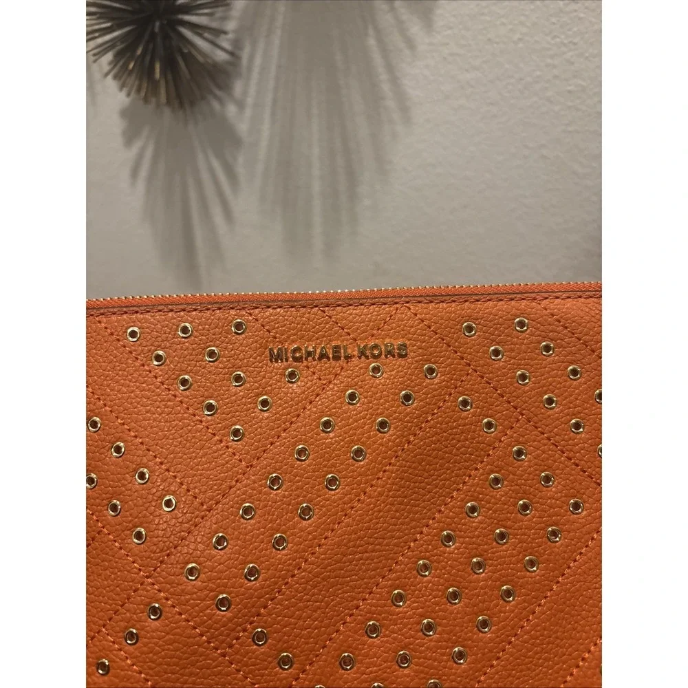 MICHAEL KORS Jet‎ Set Travel~Mimosa/Gold~XL~ Zip Clutch Wristlet Leather~NWOT